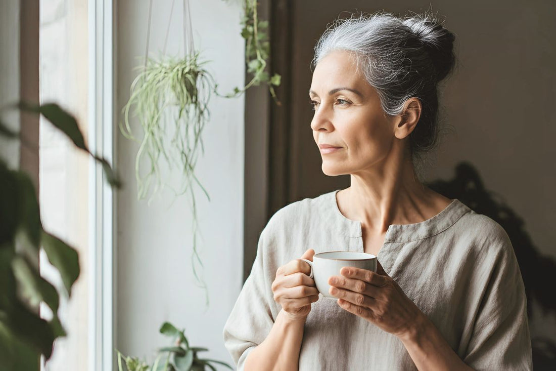 Older woman enjoying a quiet moment with coffee – symbolizing brain health and aging well