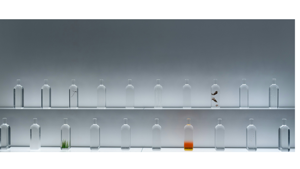 Row of clear bottles symbolizing Axis BioLabs clean, clinical standards.