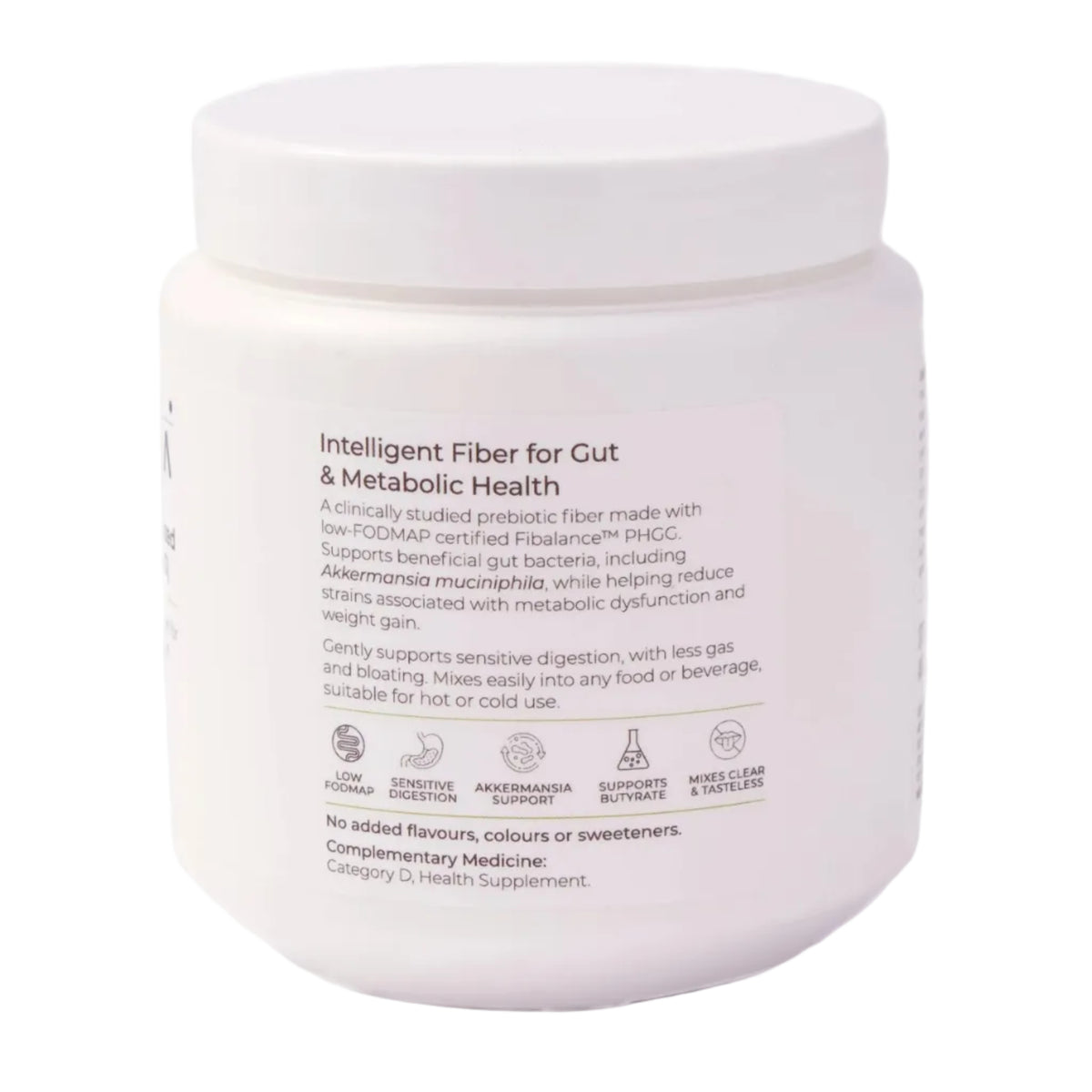 A white plastic tub of Axis BioLabs PHGG, Intelligent Fiber for Gut & Metabolic Health dietary supplement, shown against a plain white background.